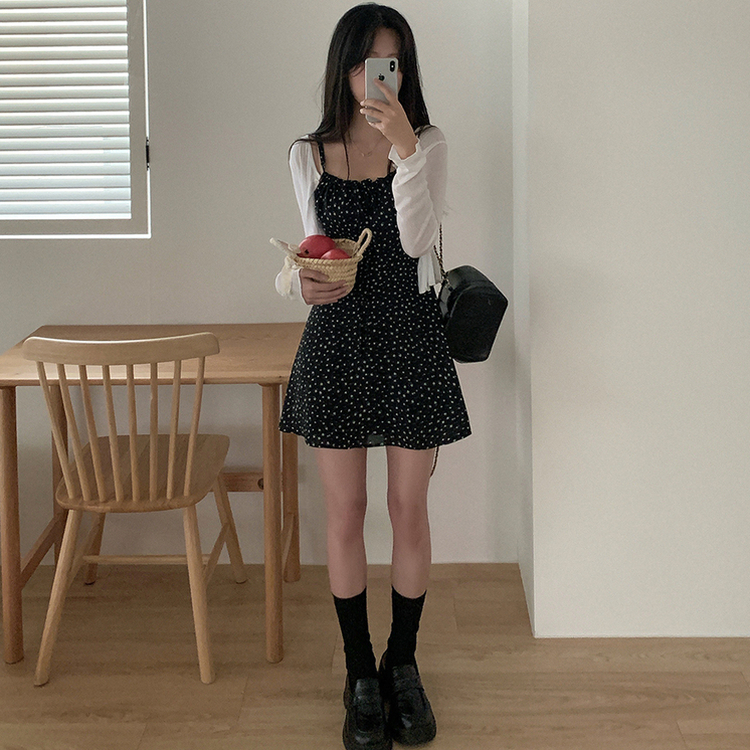 フラワーキャミソールミニワンピース BLACK