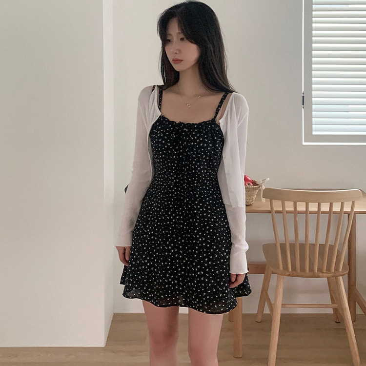 フラワーキャミソールミニワンピース BLACK