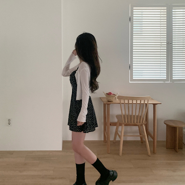 フラワーキャミソールミニワンピース BLACK
