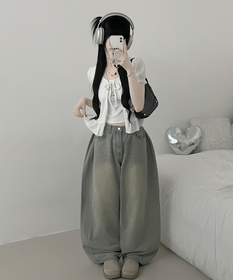 소이퍼프리본프릴레이어드반팔가디건세트 화이트