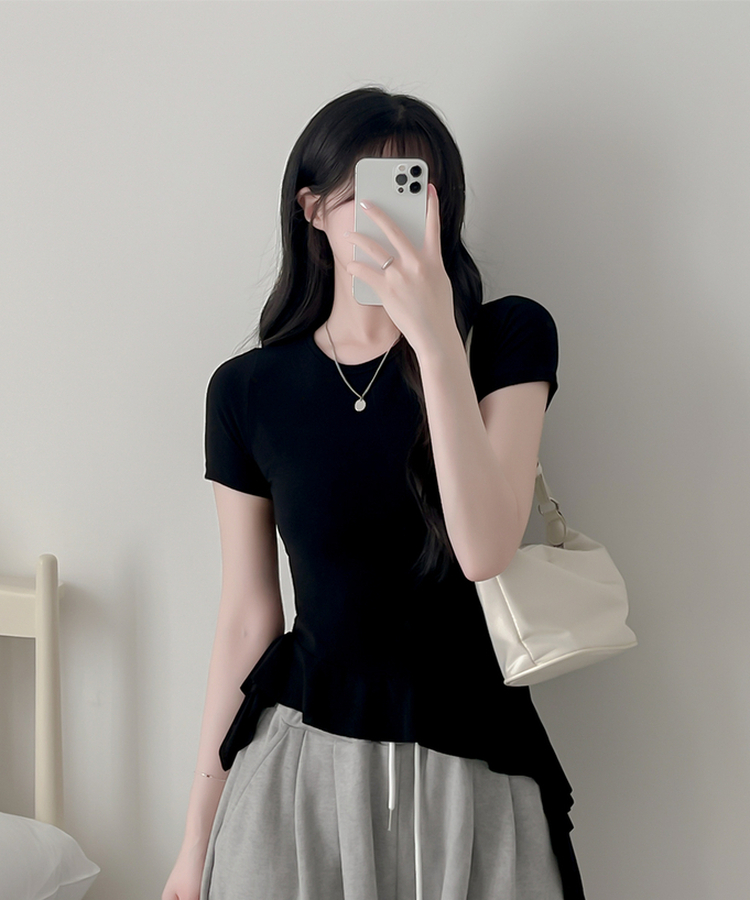 アンバランスフリル半袖Tシャツ BLACK