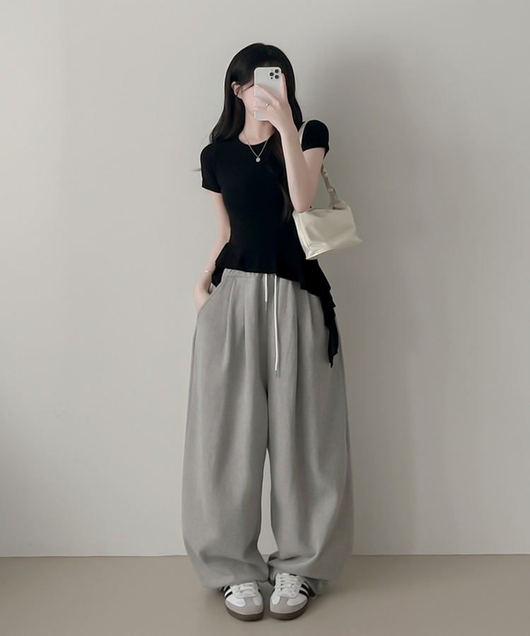 アンバランスフリル半袖Tシャツ BLACK