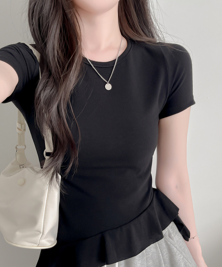 アンバランスフリル半袖Tシャツ BLACK
