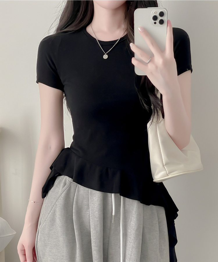 アンバランスフリル半袖Tシャツ BLACK