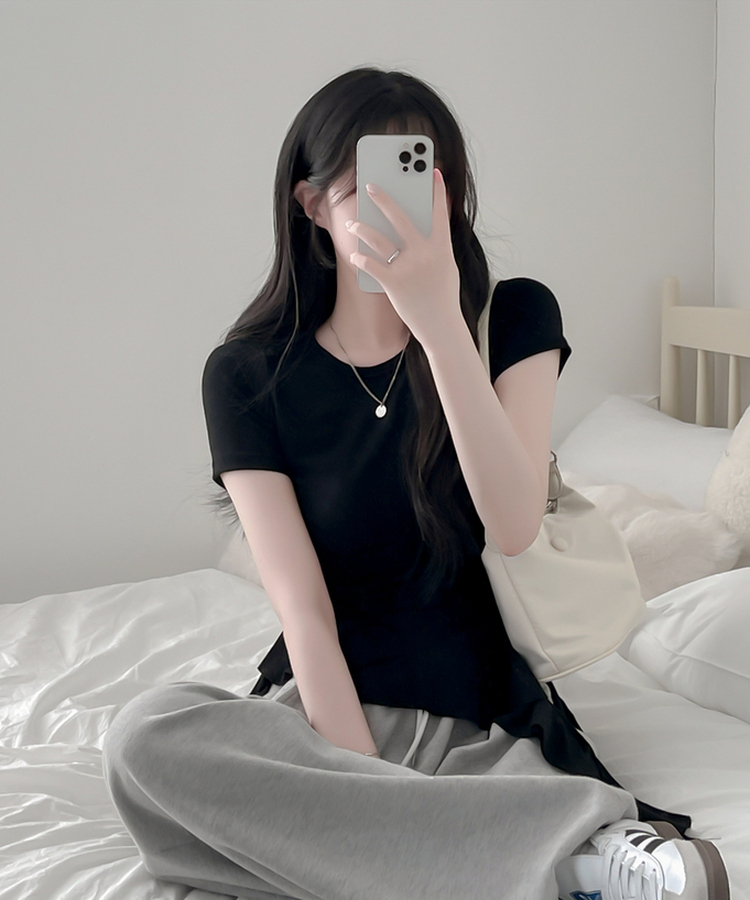 アンバランスフリル半袖Tシャツ BLACK