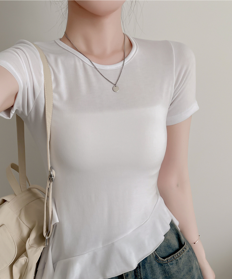 アンバランスフリル半袖Tシャツ IVORY