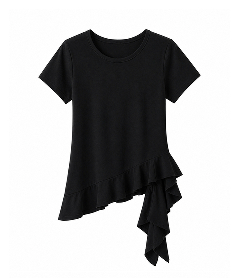 アンバランスフリル半袖Tシャツ