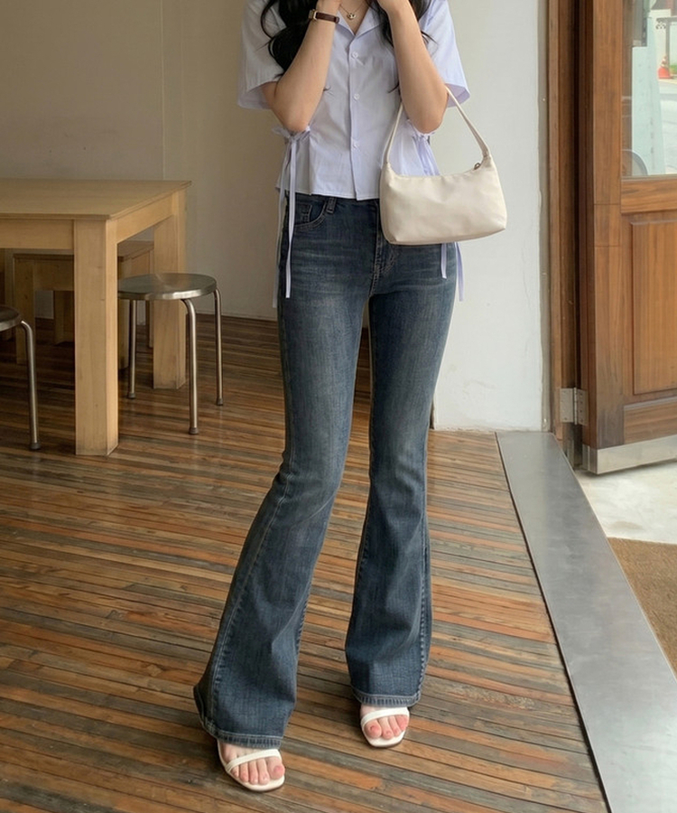 【丈別】セミローデニムブーツカットパンツ GRAYISH BLUE