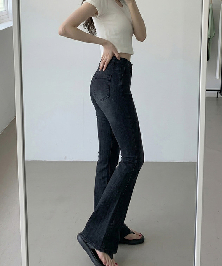 【丈別】セミローデニムブーツカットパンツ BLACK