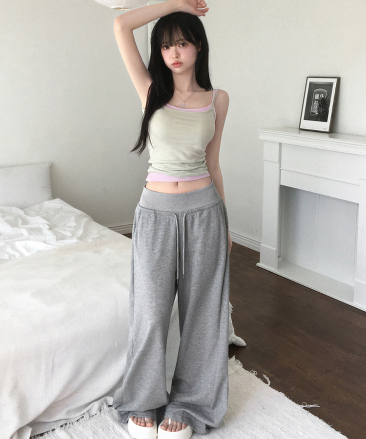 여름용 벨티 사이드핀턱 밴딩 와이드 팬츠 에어매쉬 트레이닝 롱 바지 허리잘록핏 캐주얼 하체커버 하비추천 체형커버 키작녀 키큰녀 여름팬츠썸머 그레이