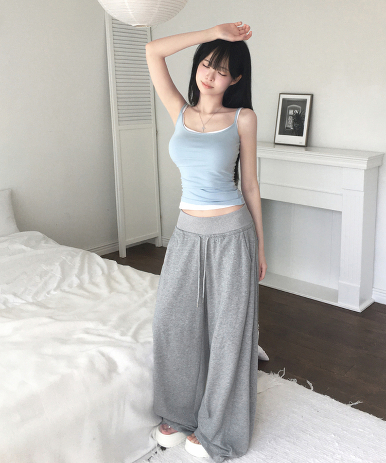 여름용 벨티 사이드핀턱 밴딩 와이드 팬츠 에어매쉬 트레이닝 롱 바지 허리잘록핏 캐주얼 하체커버 하비추천 체형커버 키작녀 키큰녀 여름팬츠썸머 그레이