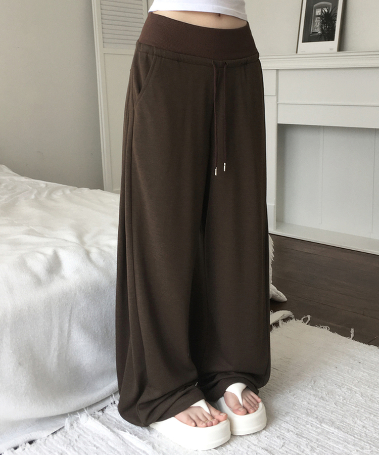 여름용 벨티 사이드핀턱 밴딩 와이드 팬츠 에어매쉬 트레이닝 롱 바지 허리잘록핏 캐주얼 하체커버 하비추천 체형커버 키작녀 키큰녀 여름팬츠썸머 딥브라운