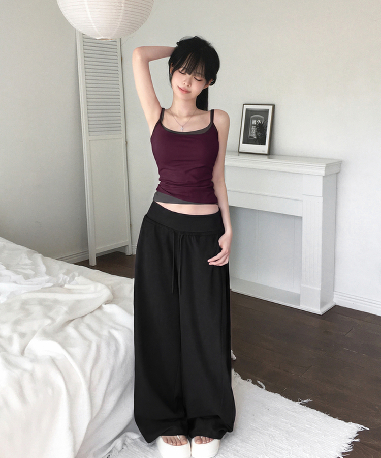 여름용 벨티 사이드핀턱 밴딩 와이드 팬츠 에어매쉬 트레이닝 롱 바지 허리잘록핏 캐주얼 하체커버 하비추천 체형커버 키작녀 키큰녀 여름팬츠썸머 블랙
