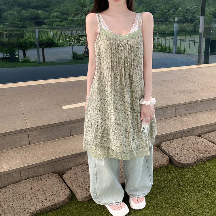 レースフラワーキャミワンピース GREEN