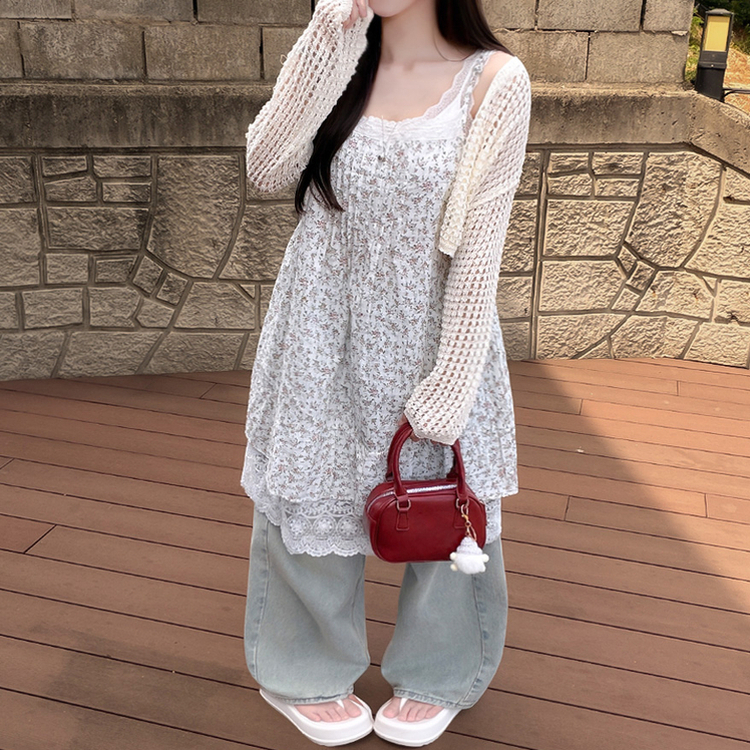 レースフラワーキャミワンピース WHITE