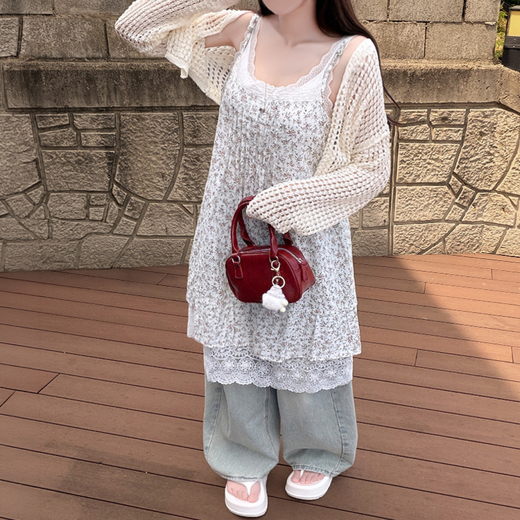 レースフラワーキャミワンピース WHITE