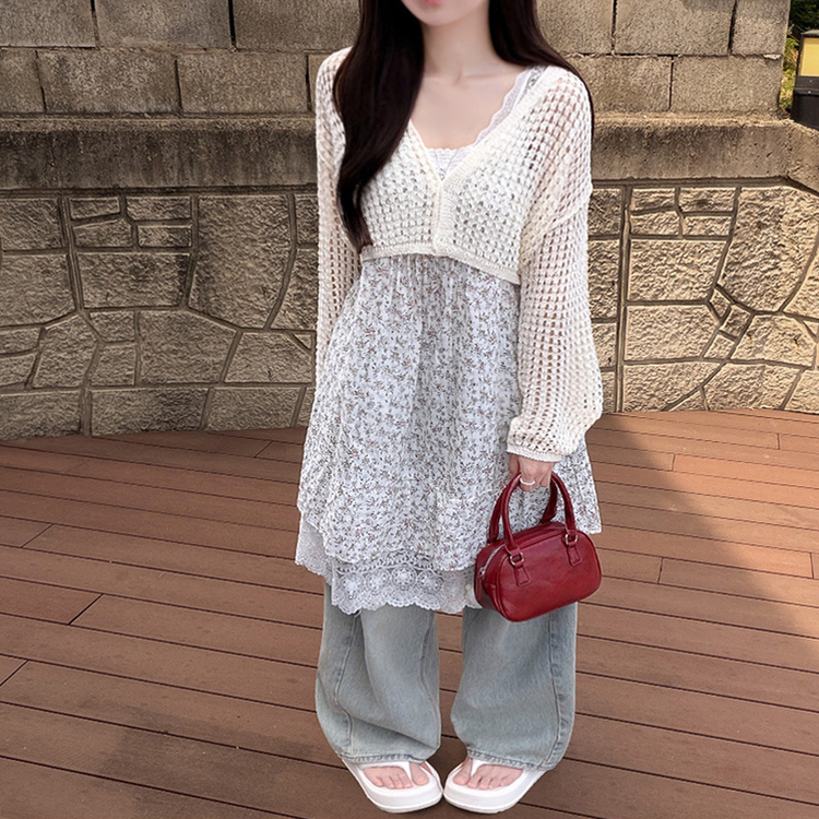 レースフラワーキャミワンピース WHITE