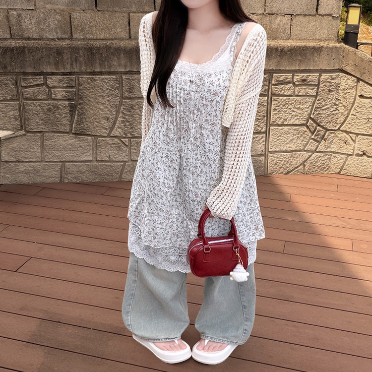 レースフラワーキャミワンピース WHITE