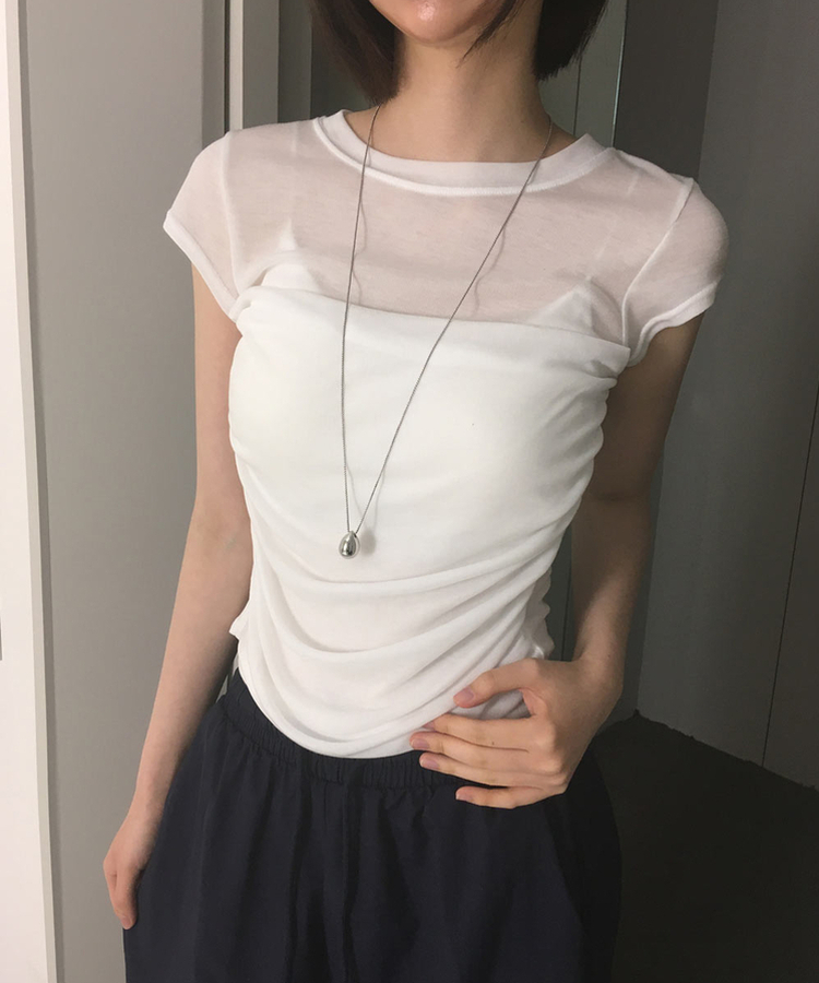 スリムシースルーシャーリング半袖Tシャツ WHITE