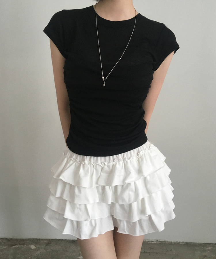 スリムシースルーシャーリング半袖Tシャツ BLACK