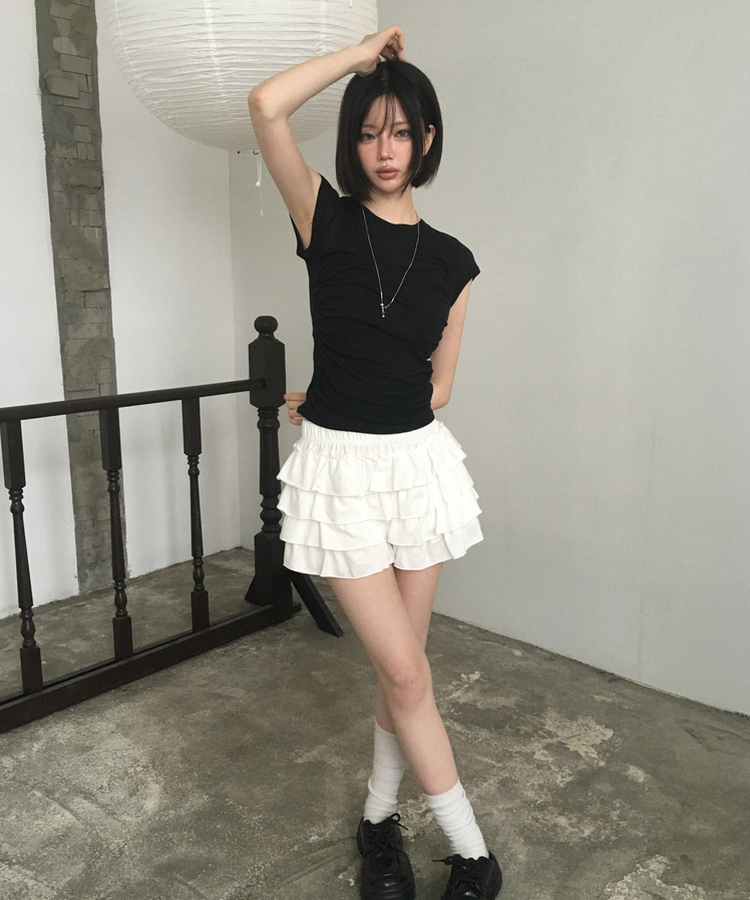 スリムシースルーシャーリング半袖Tシャツ BLACK