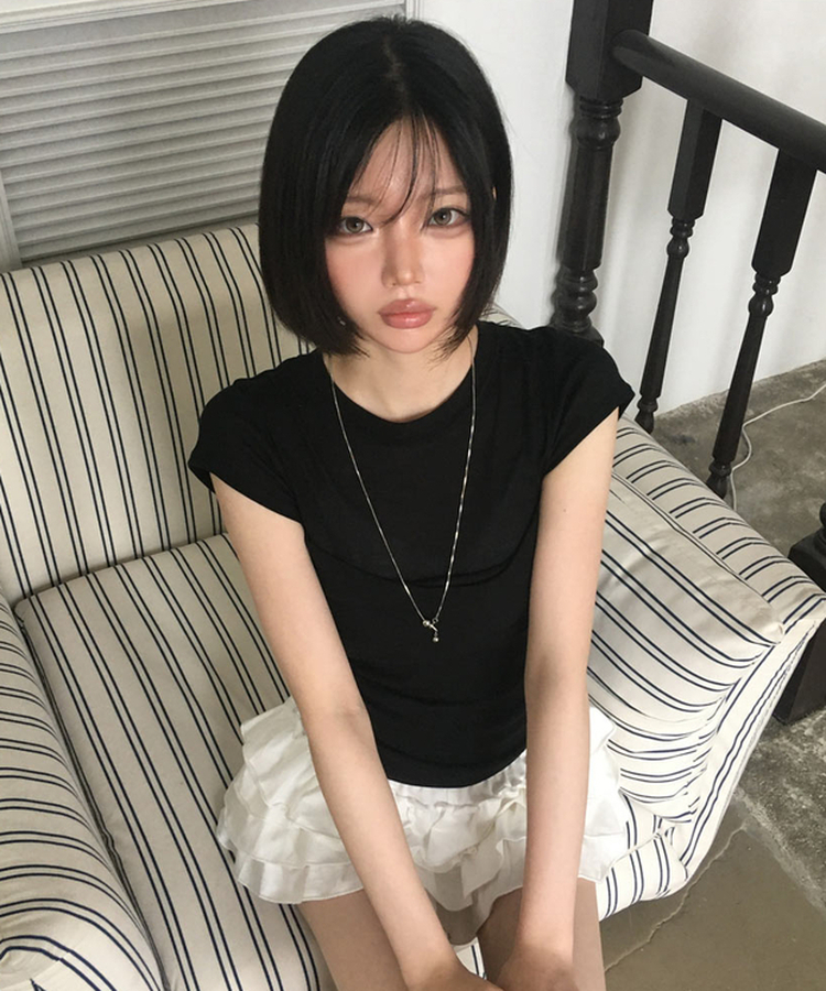 スリムシースルーシャーリング半袖Tシャツ BLACK