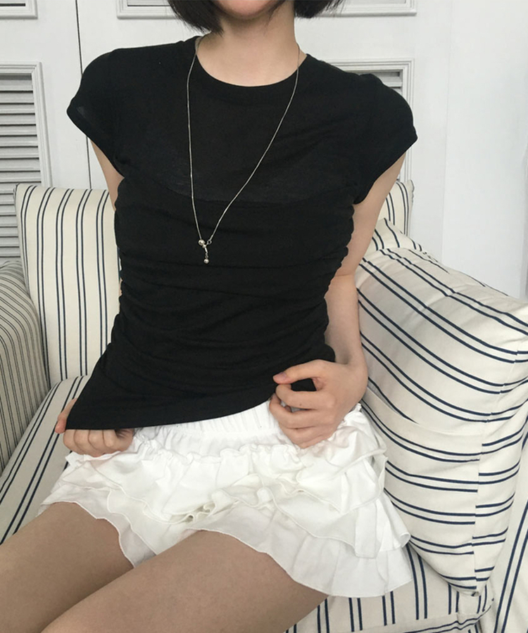 スリムシースルーシャーリング半袖Tシャツ BLACK