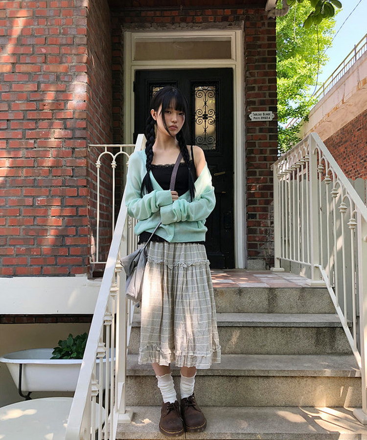 ストライプフリルミディスカート GREY