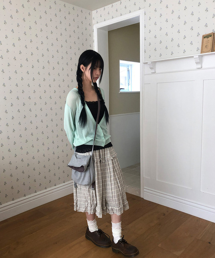 ストライプフリルミディスカート GREY
