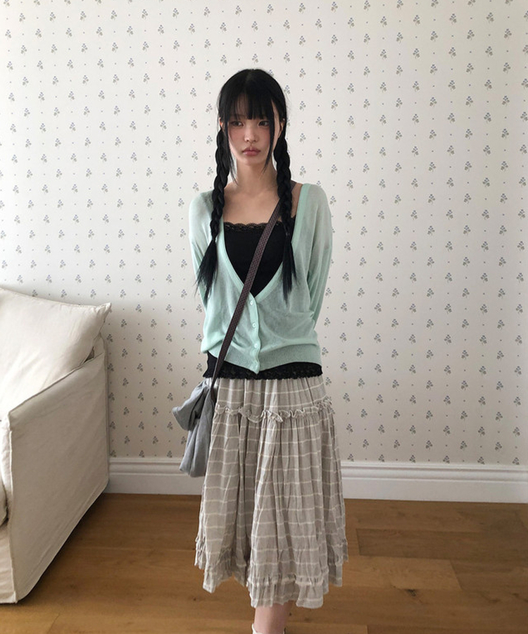 ストライプフリルミディスカート GREY