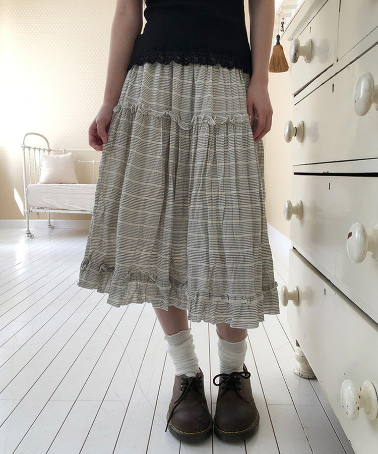 ストライプフリルミディスカート GREY