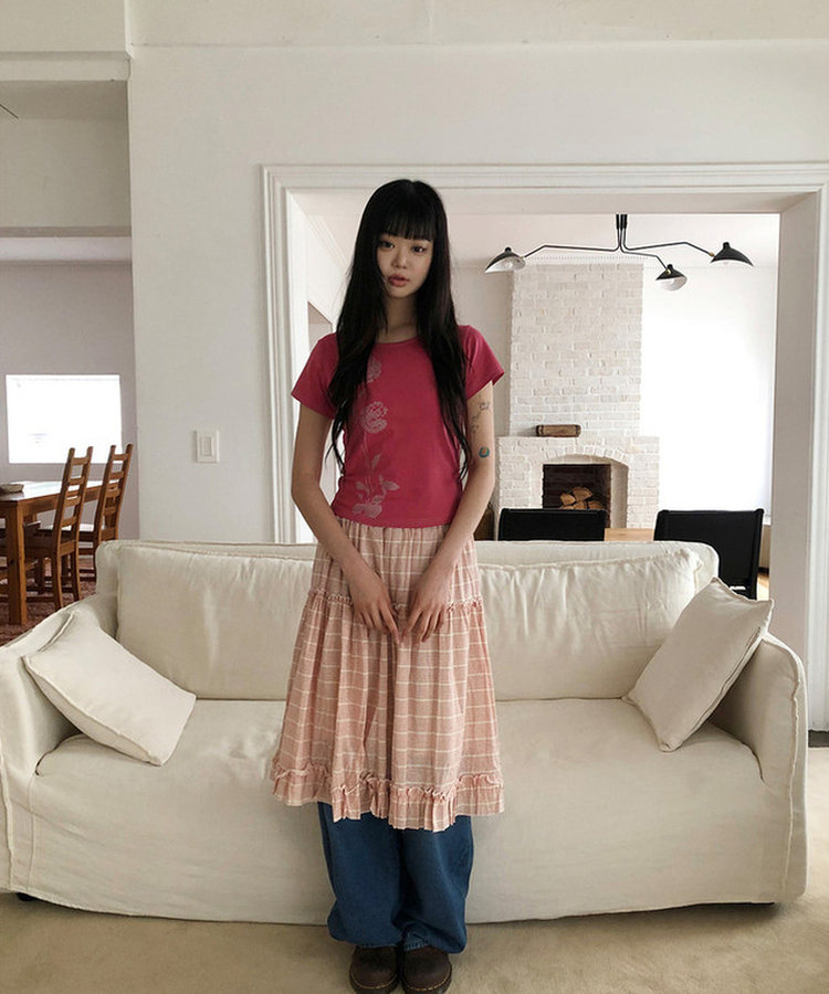 ストライプフリルミディスカート PINK