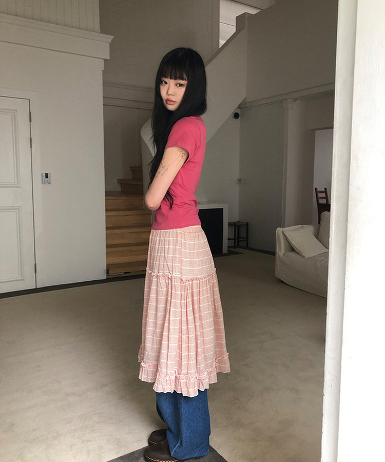 ストライプフリルミディスカート PINK