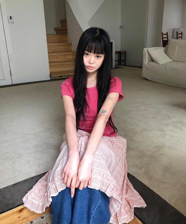 ストライプフリルミディスカート PINK