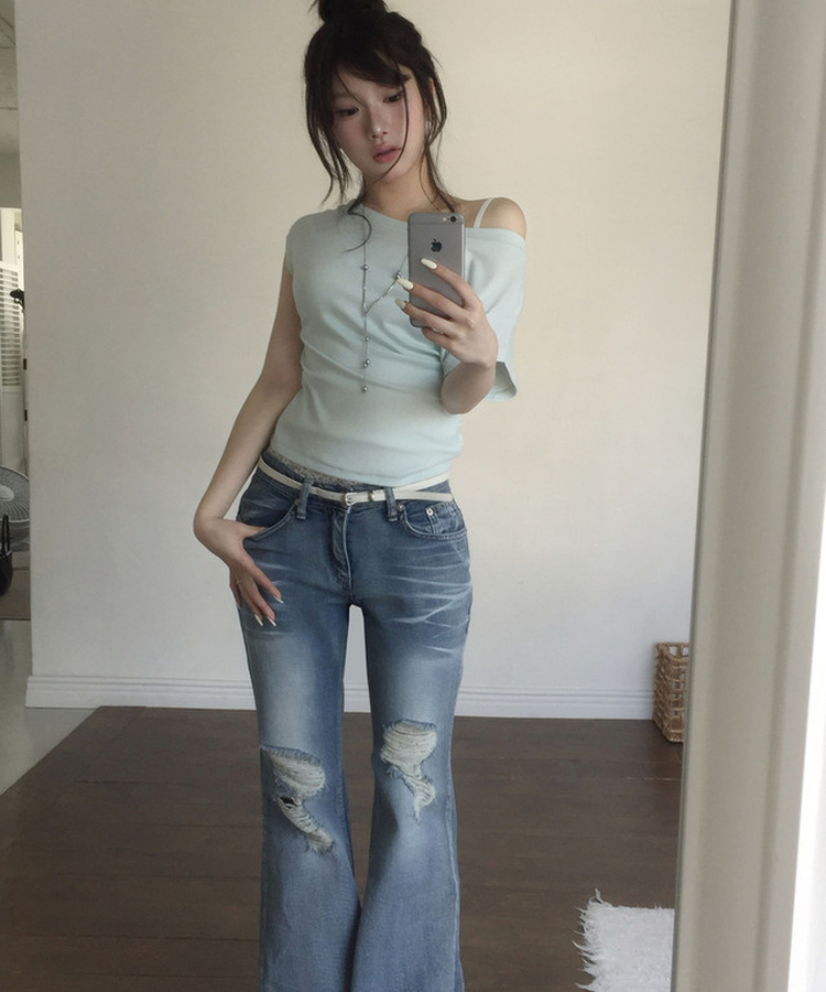 ドレープオフショルダー半袖Tシャツ MINT
