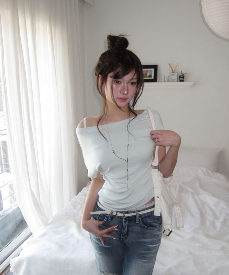 ドレープオフショルダー半袖Tシャツ MINT