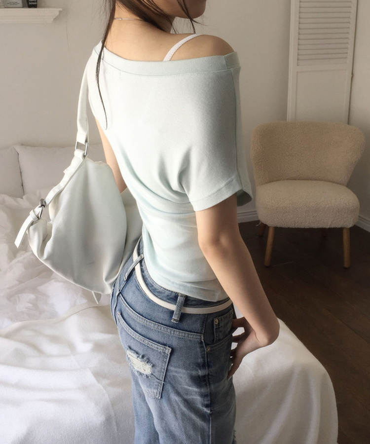 ドレープオフショルダー半袖Tシャツ MINT