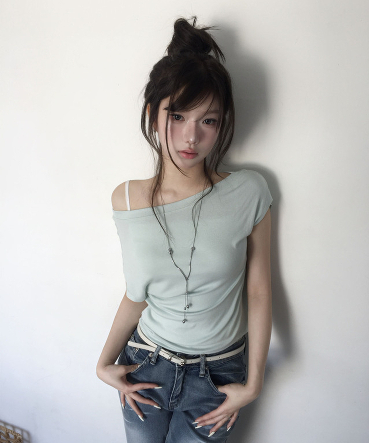 ドレープオフショルダー半袖Tシャツ MINT