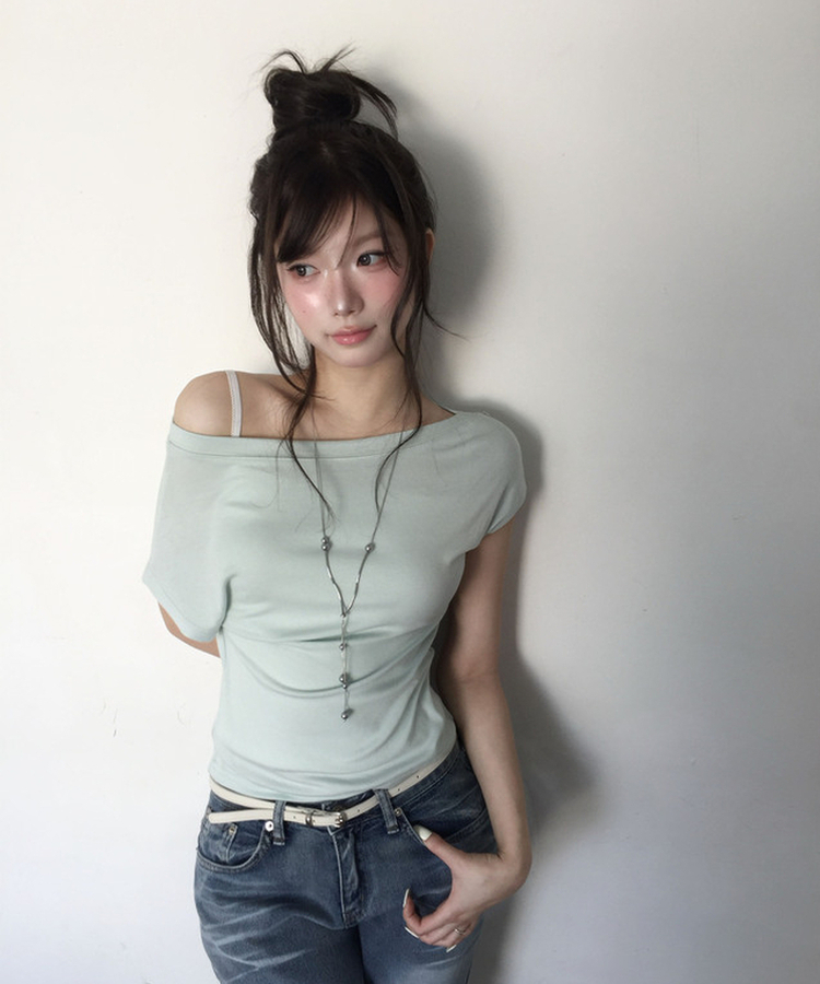 ドレープオフショルダー半袖Tシャツ MINT