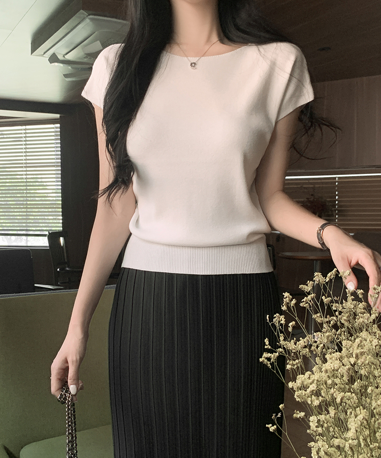 クラシック半袖サマーニット(5color) IVORY