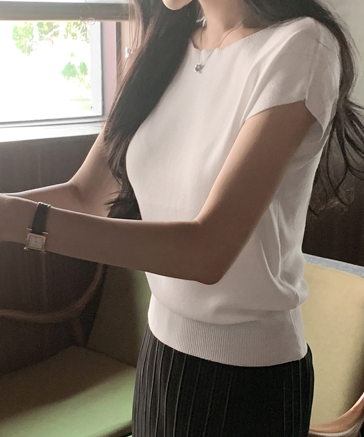 クラシック半袖サマーニット(5color) IVORY
