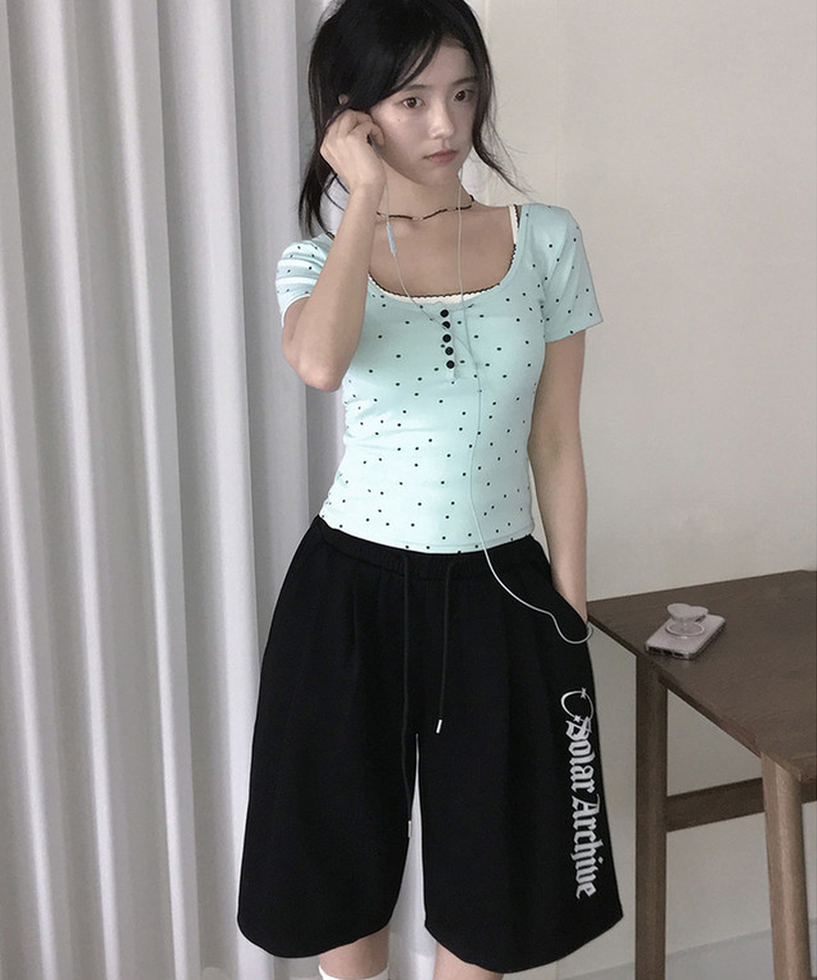프롬 레터링 프린팅 와이드 핀턱 버뮤다 트레이닝 팬츠 블랙