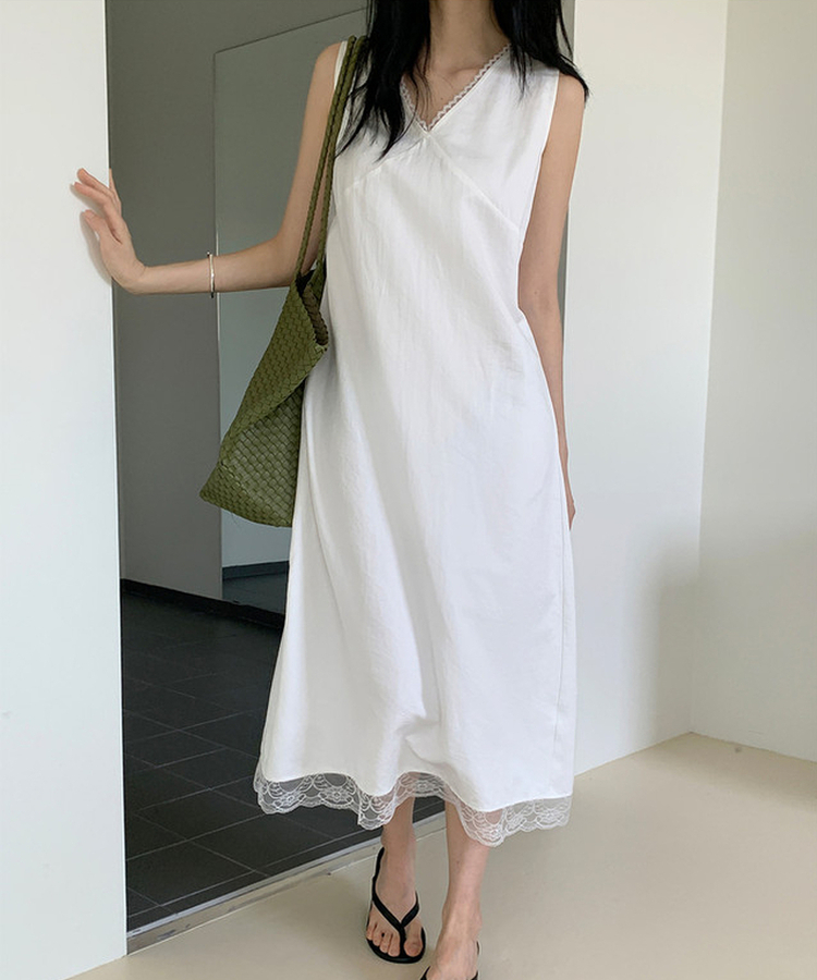 ノースリーブレースロングワンピース IVORY