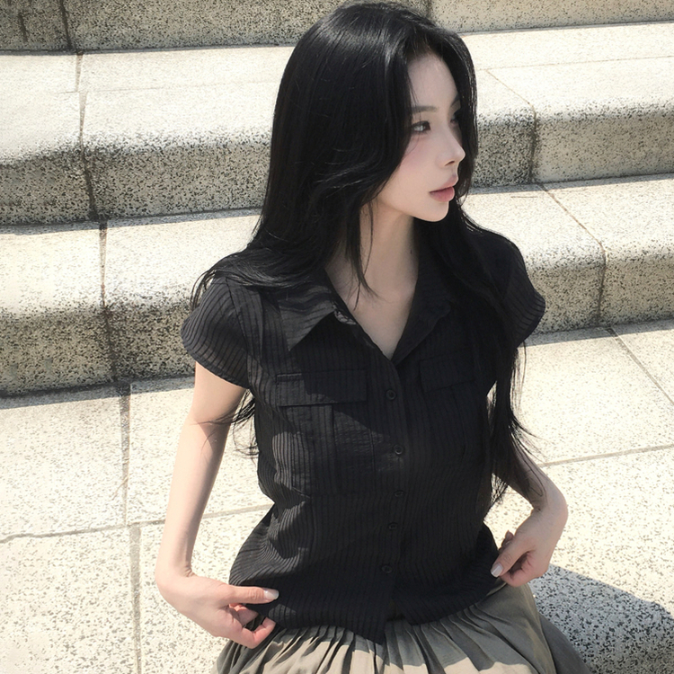 ポケットストライプ半袖シアーシャツ｜シャツ｜韓国ファッション通販 SONA