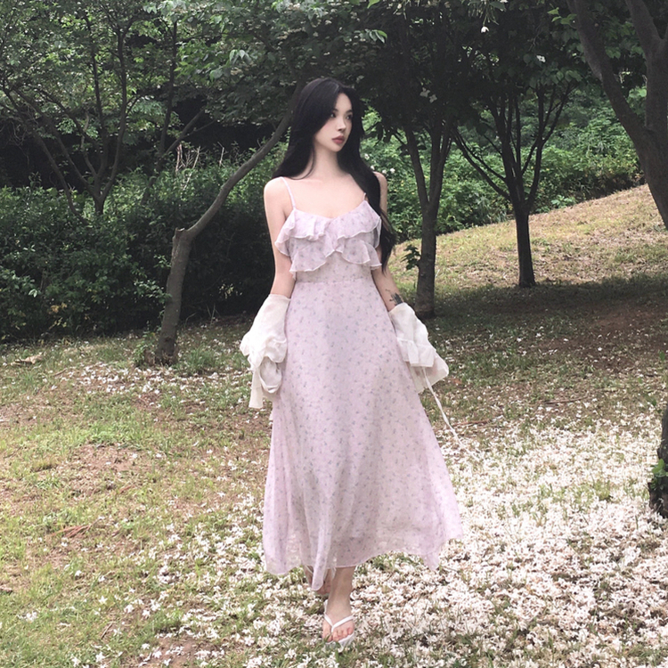 フリルワンピース キャミソールワンピース 花柄ワンピースミニ 花柄