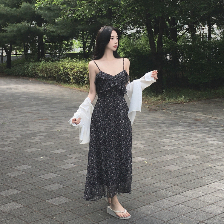 フリル花柄キャミソールミニワンピース｜ロングワンピース｜韓国