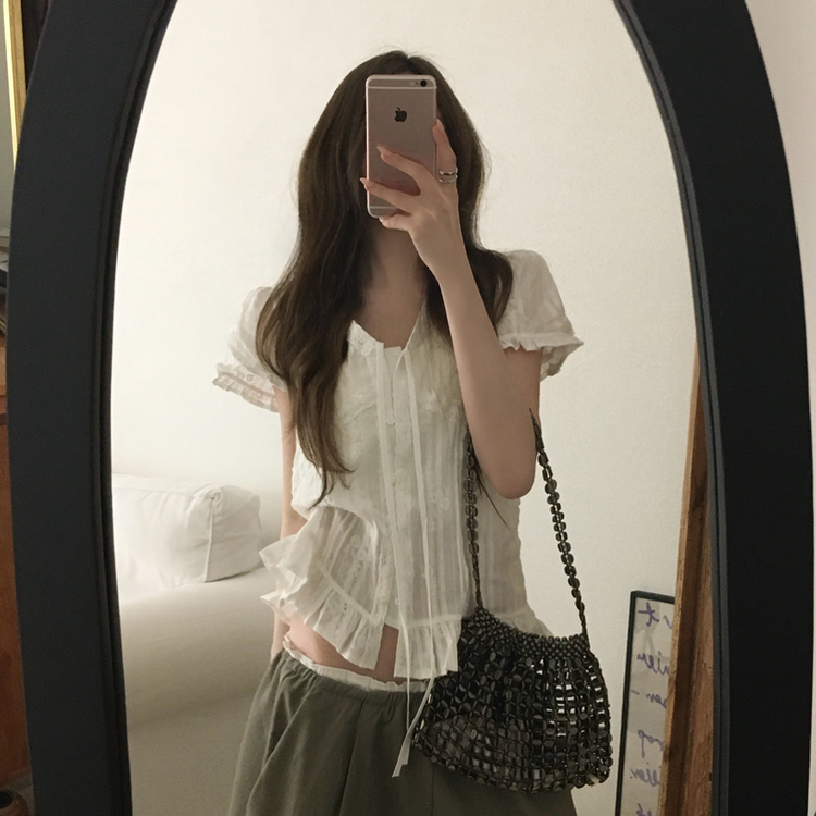 レースフラワー刺繍ブラウス WHITE