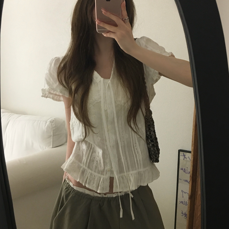 レースフラワー刺繍ブラウス WHITE