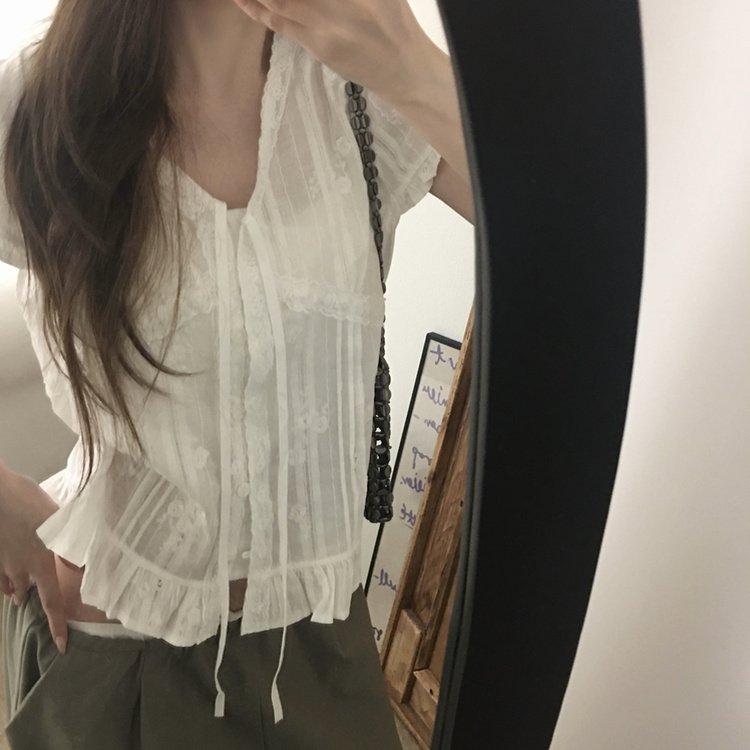 レースフラワー刺繍ブラウス WHITE