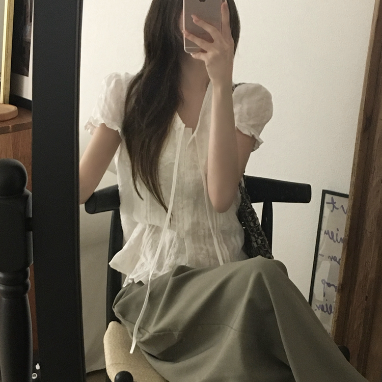 レースフラワー刺繍ブラウス WHITE